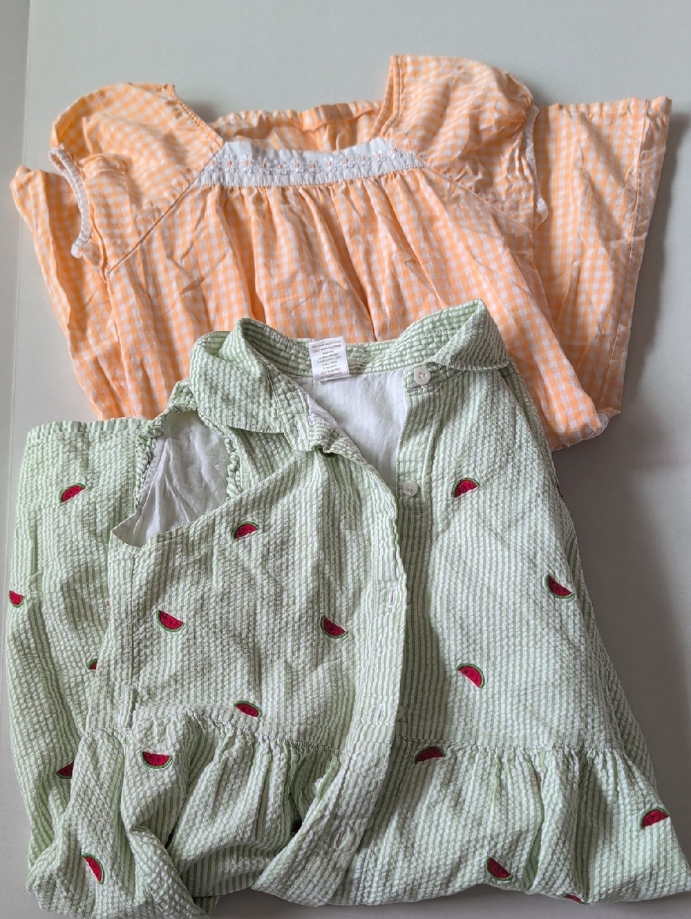 Gymboree Peach Gingham Dress and Mint Green Watermelon Dress Set